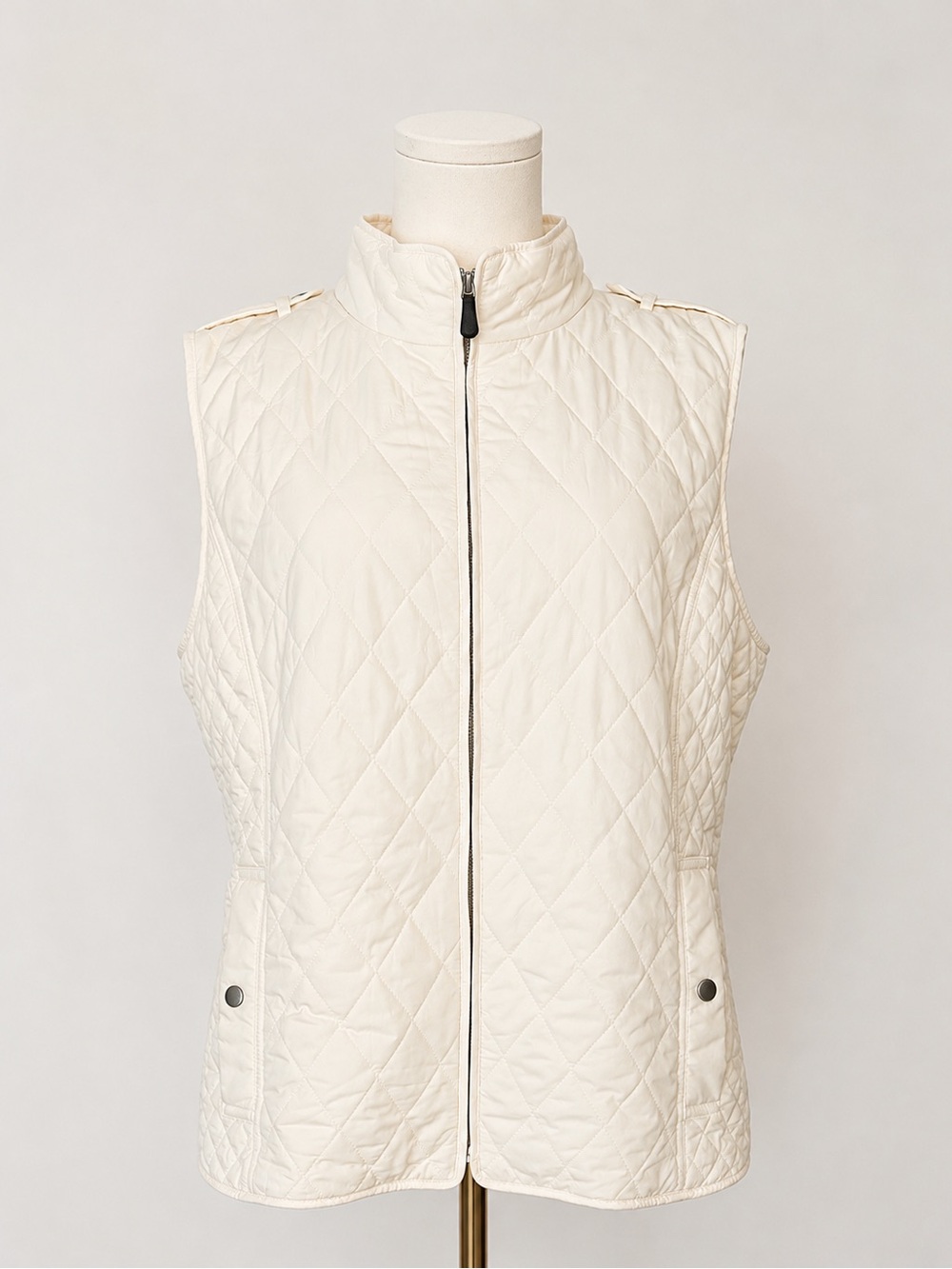 Talbots XL Ivory Quilted Vest Zip Front Equestrian Preppy Lightweight